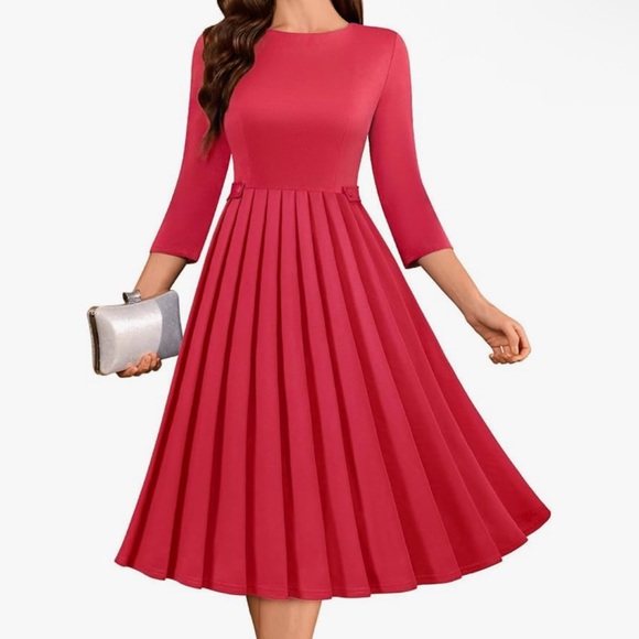 Women’s 3/4 Sleeve Pleated Dress Medium - Picture 1 of 6